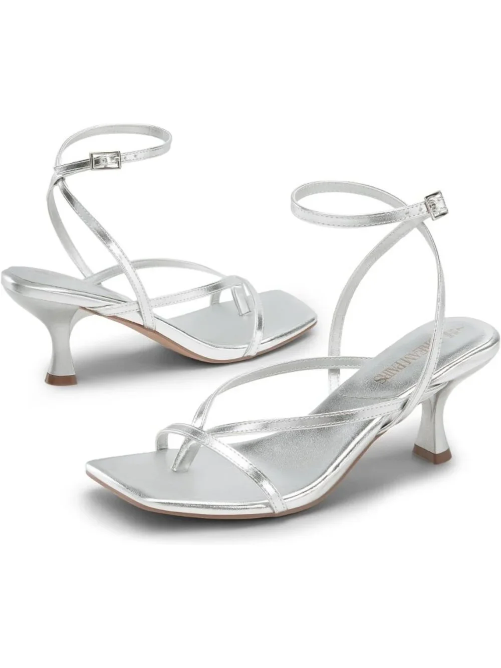 Dream Pairs Women's Silver Pu Open Toe Dressy Thong Comfort Kitten Heel Sandals